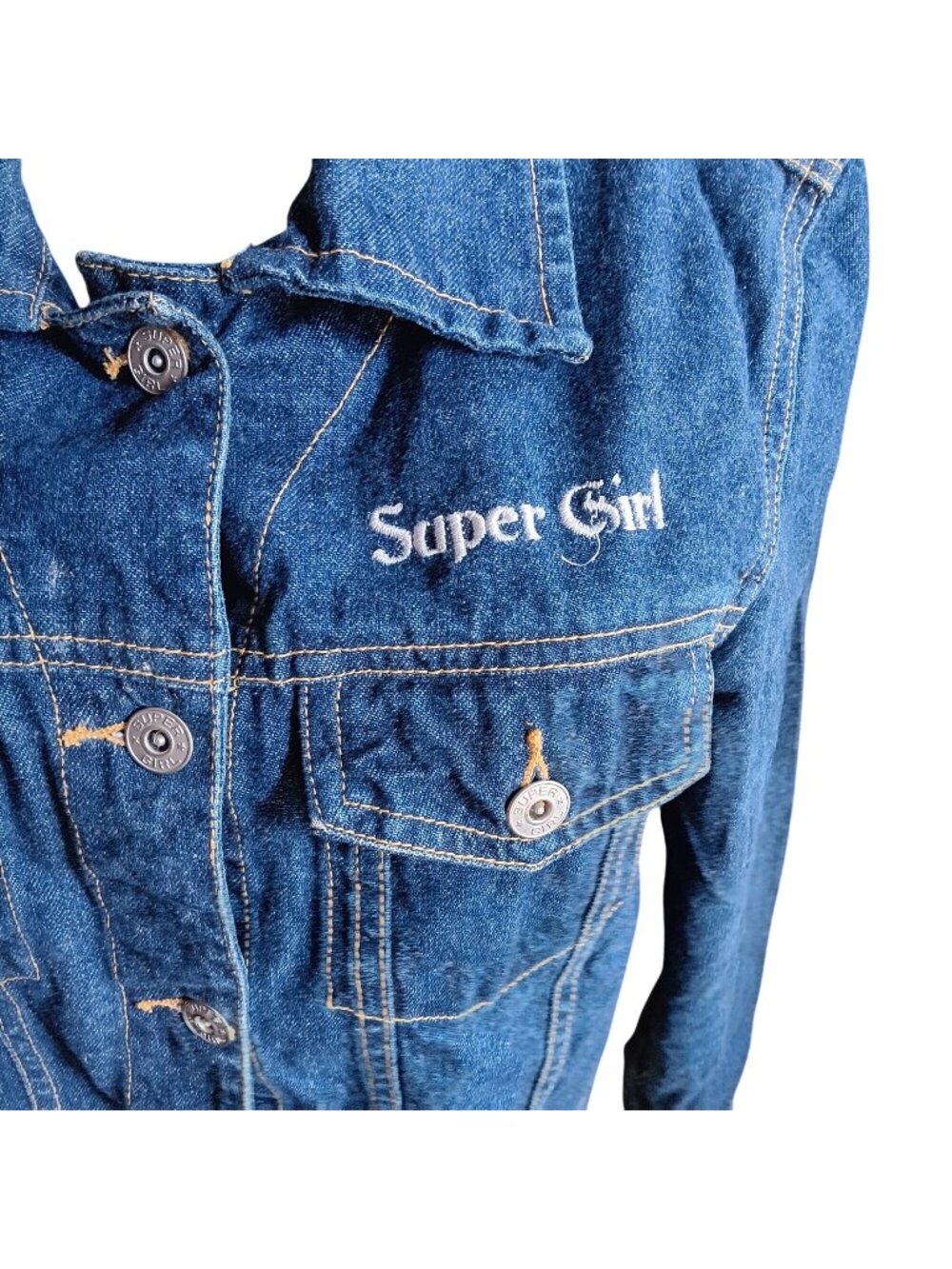 Super Girl Medium True Vintage Trucker Jacket Y2K Warner Bros 100% Cotton 2001